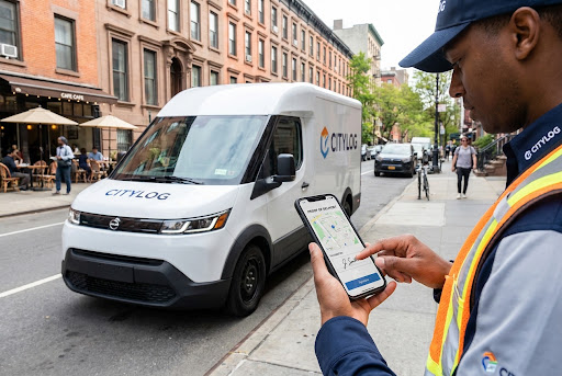 Delivery worker capturing digital signature on smartphone